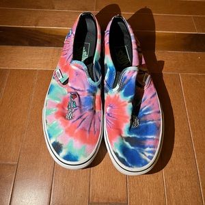 Tie Dye Skeleton Rose Vans Slip On Sneakers